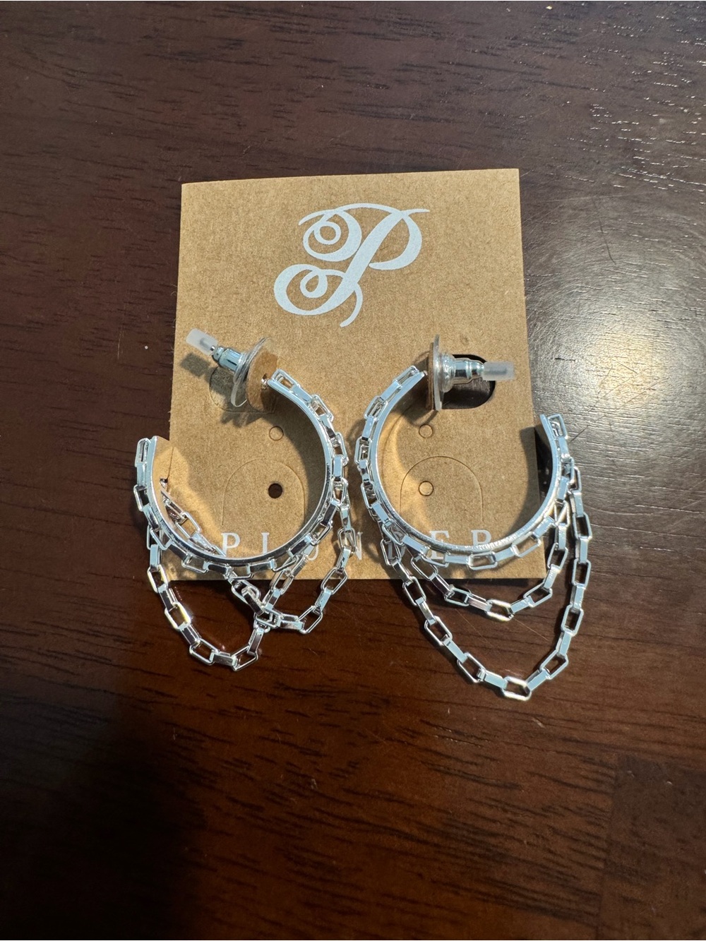 Privacy Please Silver Chain Hoop Earrings